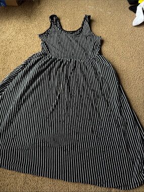 Who What Wear Black and White Striped Midi Dress